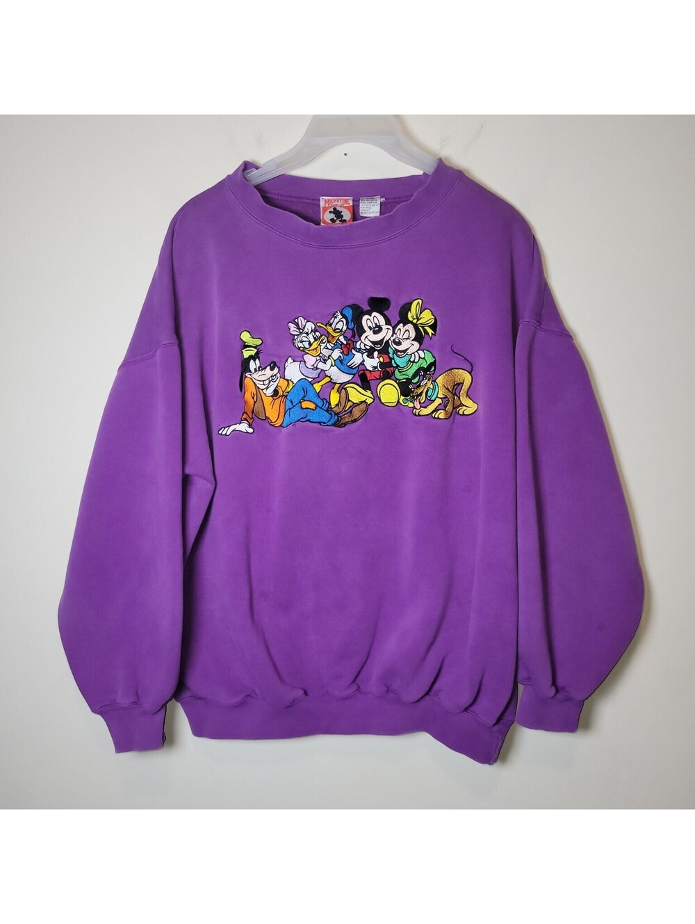 VTG Mickey Inc. Disney Mickey & Friends Embroidered Purple Crewneck L XL READ